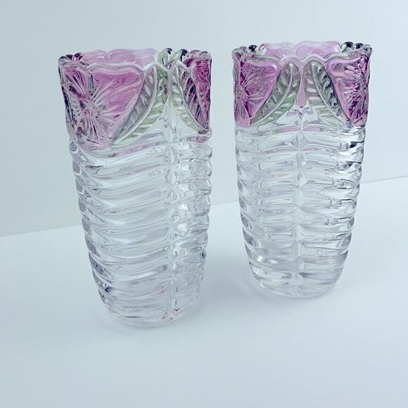 Crystal Clear 24% Lead Crystal Etched Vases (2) - Picture 1 of 12